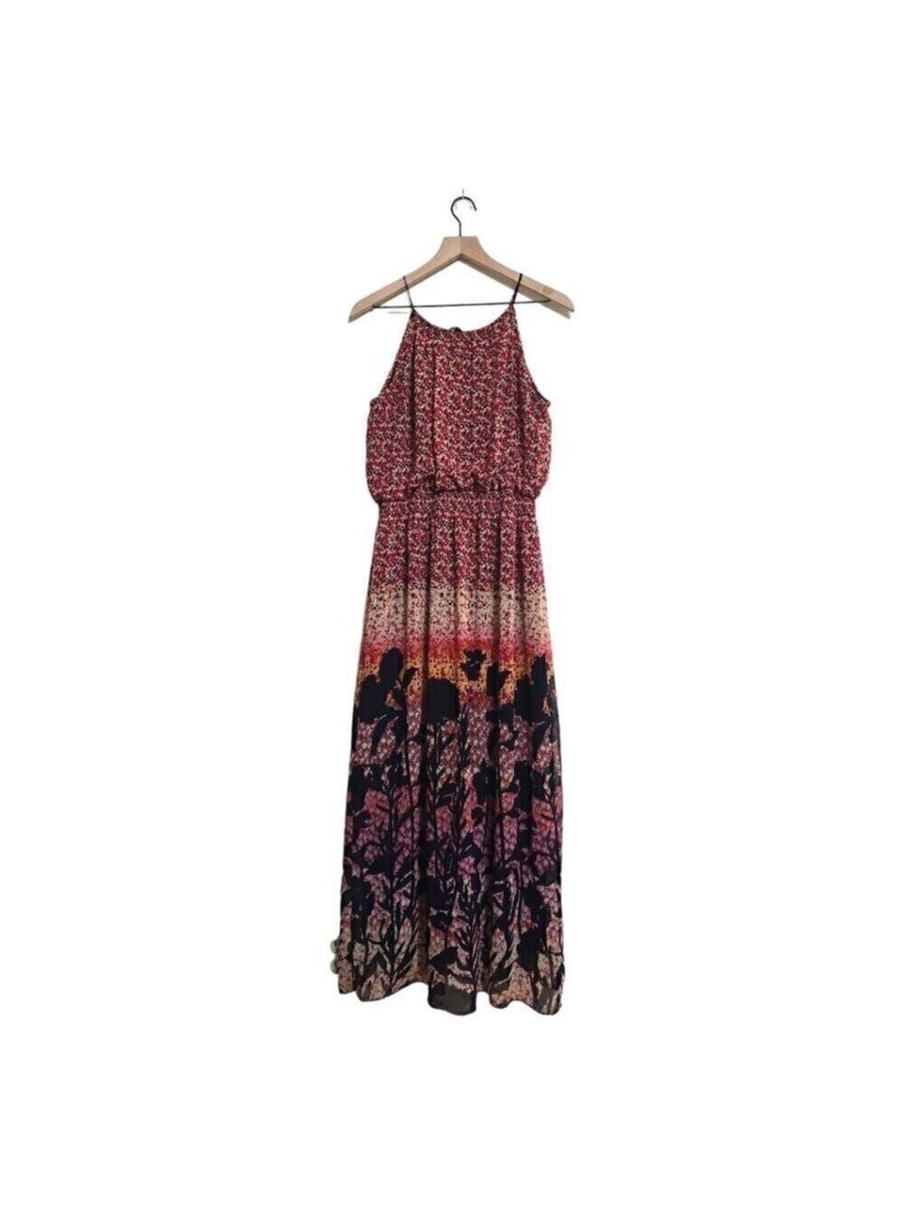 Enfocus Studio Floral Cinched Waist Spaghetti Strap Maxi Column Dress Sz 12